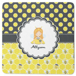 Honeycomb, Bees & Polka Dots Square Rubber Backed Coaster (Personalized)