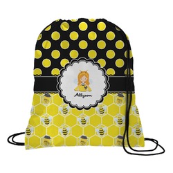 Honeycomb, Bees & Polka Dots Drawstring Backpack - Large (Personalized)