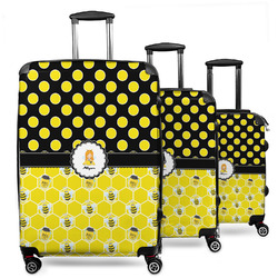 Honeycomb, Bees & Polka Dots 3 Piece Luggage Set - 20" Carry On, 24" Medium Checked, 28" Large Checked (Personalized)