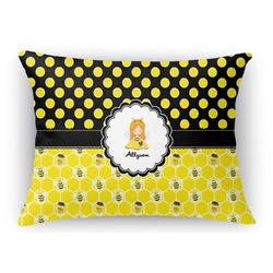 Honeycomb, Bees & Polka Dots Rectangular Throw Pillow Case - 12"x18" (Personalized)