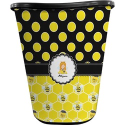 Honeycomb, Bees & Polka Dots Waste Basket - Double Sided (Black) (Personalized)