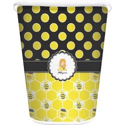 Honeycomb, Bees & Polka Dots Waste Basket - Double Sided (White) (Personalized)