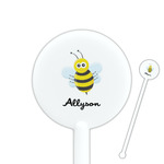 Honeycomb, Bees & Polka Dots 5.5" Round Plastic Stir Sticks - White - Double Sided (Personalized)