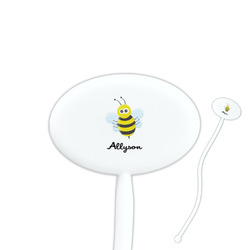 Honeycomb, Bees & Polka Dots 7" Oval Plastic Stir Sticks - White - Double Sided (Personalized)
