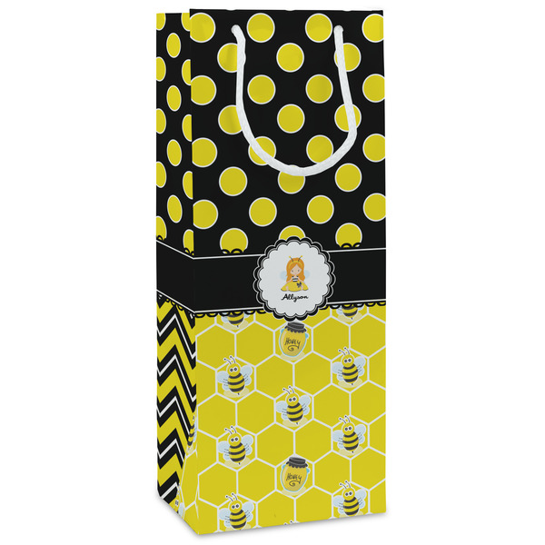 Custom Honeycomb, Bees & Polka Dots Wine Gift Bags - Matte (Personalized)