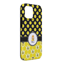 Honeycomb, Bees & Polka Dots iPhone Case - Rubber Lined - iPhone 13 Pro Max (Personalized)