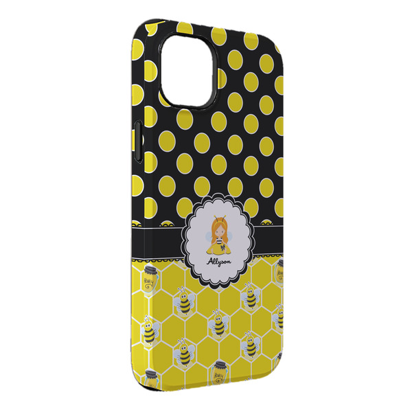 Custom Honeycomb, Bees & Polka Dots iPhone Case - Rubber Lined - iPhone 14 Plus (Personalized)