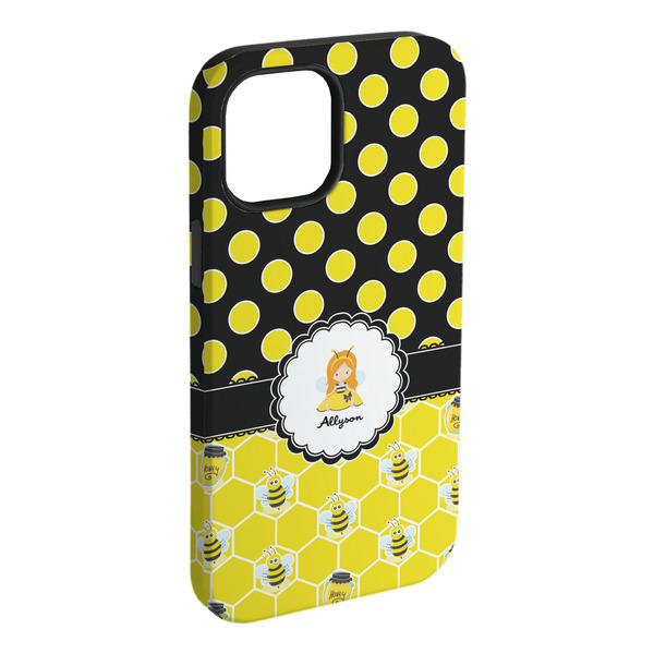 Custom Honeycomb, Bees & Polka Dots iPhone Case - Rubber Lined - iPhone 15 Plus (Personalized)