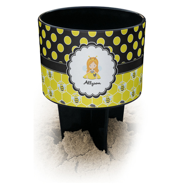 Custom Honeycomb, Bees & Polka Dots Black Beach Spiker Drink Holder (Personalized)