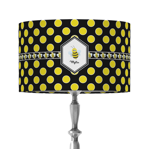 Custom Bee & Polka Dots 12" Drum Lamp Shade - Fabric (Personalized)