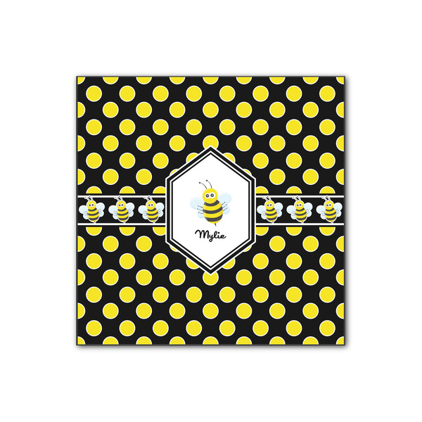 Custom Bee & Polka Dots Wood Print - 12x12 (Personalized)