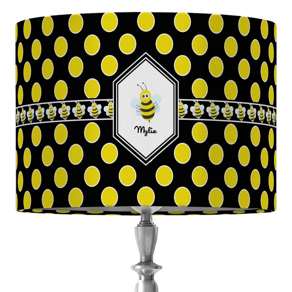 Custom Bee & Polka Dots 16" Drum Lamp Shade - Fabric (Personalized)