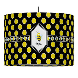 Bee & Polka Dots 16" Drum Pendant Lamp - Fabric (Personalized)