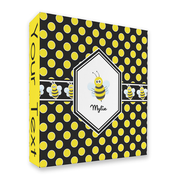 Custom Bee & Polka Dots 3 Ring Binder - Full Wrap - 2" (Personalized)