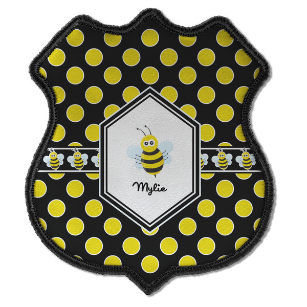 Custom Bee & Polka Dots Iron On Shield Patch C w/ Name or Text