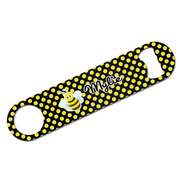 Custom Bee & Polka Dots Bar Bottle Opener - White w/ Name or Text