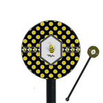 Bee & Polka Dots 5.5" Round Plastic Stir Sticks - Black - Double Sided (Personalized)