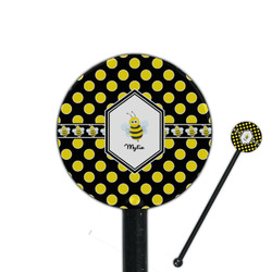 Bee & Polka Dots 5.5" Round Plastic Stir Sticks - Black - Single Sided (Personalized)