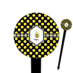 Bee & Polka Dots 6" Round Plastic Food Picks - Black - Double Sided (Personalized)