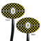 Bee & Polka Dots Black Plastic 7" Stir Stick - Double Sided - Oval - Front & Back