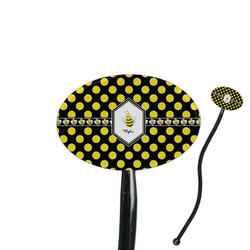 Bee & Polka Dots 7" Oval Plastic Stir Sticks - Black - Single Sided (Personalized)