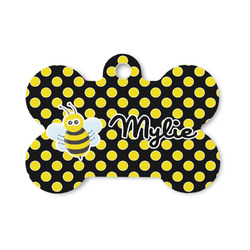 Bee & Polka Dots Bone Shaped Dog ID Tag - Small (Personalized)