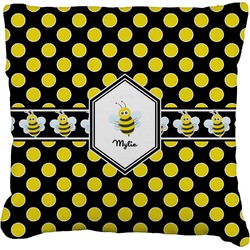 Bee & Polka Dots Faux-Linen Throw Pillow 18" (Personalized)