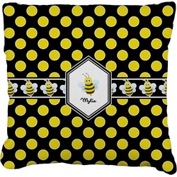 Bee & Polka Dots Faux-Linen Throw Pillow 20" (Personalized)