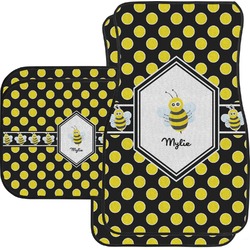 Bee & Polka Dots Car Floor Mats Set - 2 Front & 2 Back (Personalized)