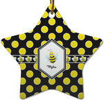 Bee & Polka Dots Star Ceramic Ornament w/ Name or Text