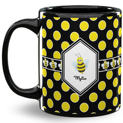 Bee & Polka Dots 11 Oz Coffee Mug - Black (Personalized)