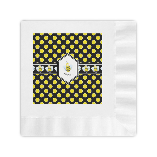 Custom Bee & Polka Dots Coined Cocktail Napkins (Personalized)