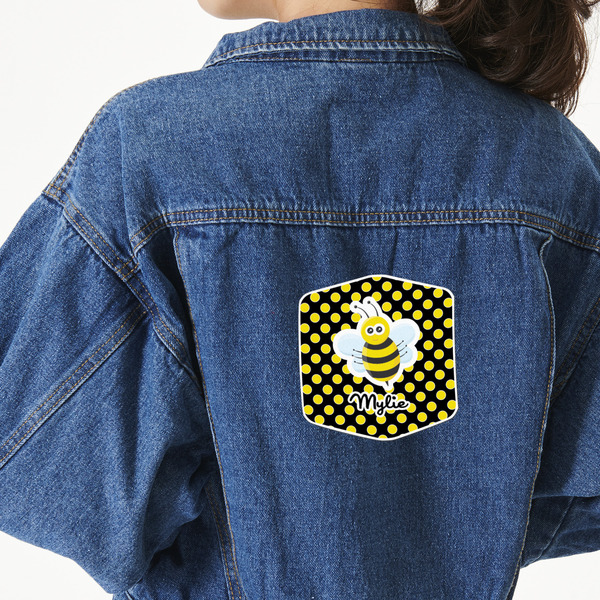 Custom Bee & Polka Dots Twill Iron On Patch - Custom Shape - X-Large (Personalized)