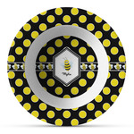 Bee & Polka Dots Plastic Bowl - Microwave Safe - Composite Polymer (Personalized)