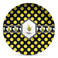 Bee & Polka Dots Microwave Safe Plastic Plate - Composite Polymer (Personalized)