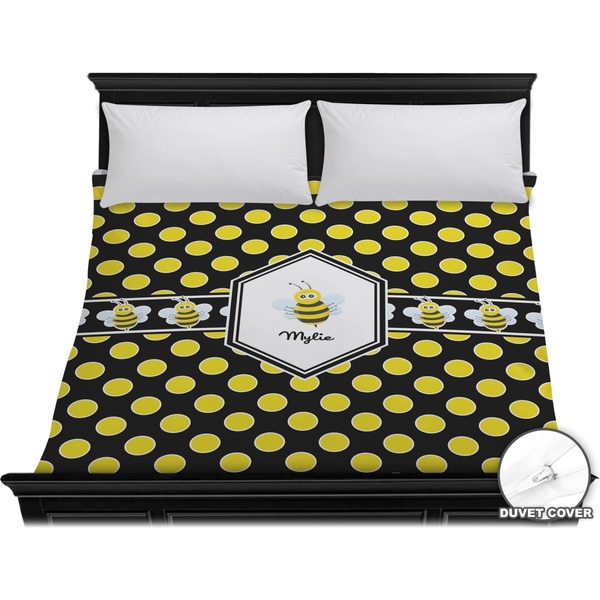 Custom Bee & Polka Dots Duvet Cover - King (Personalized)