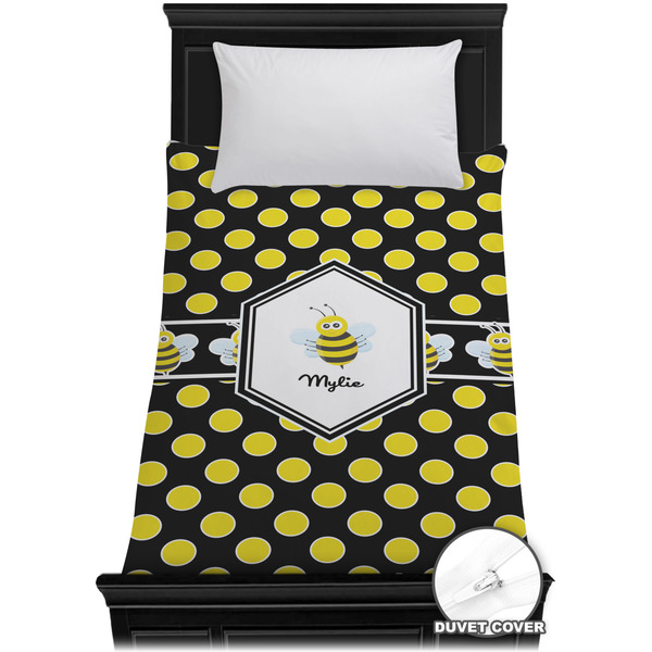 Custom Bee & Polka Dots Duvet Cover - Twin XL (Personalized)