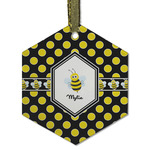 Bee & Polka Dots Flat Glass Ornament - Hexagon w/ Name or Text