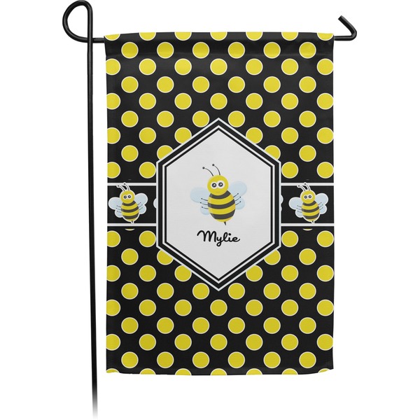 Custom Bee & Polka Dots Small Garden Flag - Double Sided w/ Name or Text