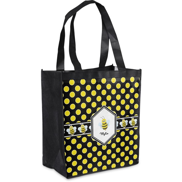 Custom Bee & Polka Dots Grocery Bag (Personalized)