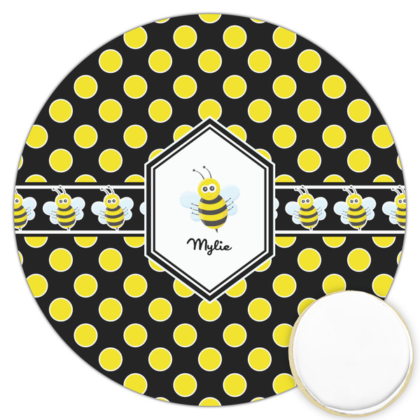Custom Bee & Polka Dots Printed Cookie Topper - 3.25" (Personalized)