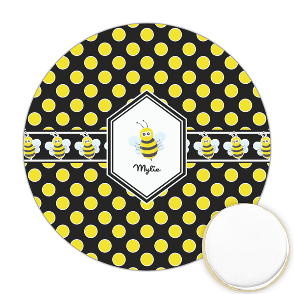 Custom Bee & Polka Dots Printed Cookie Topper - 2.5" (Personalized)