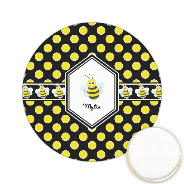Custom Bee & Polka Dots Printed Cookie Topper - 2.15" (Personalized)