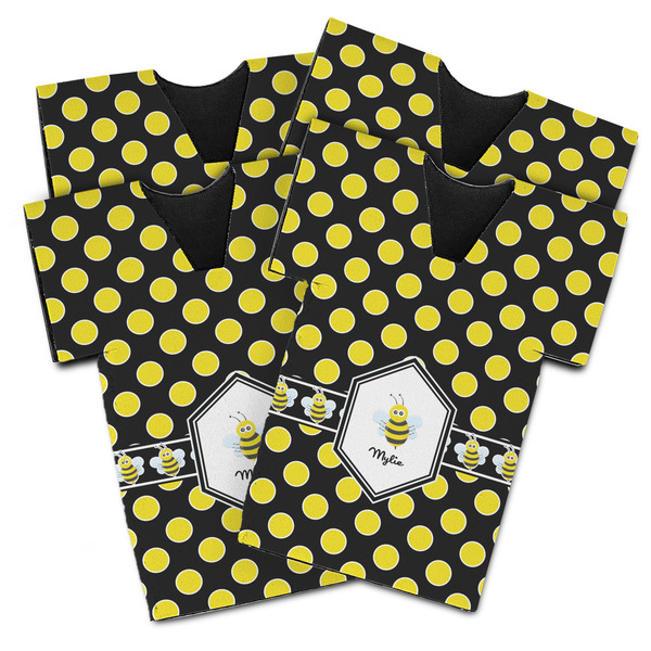 Custom Bee & Polka Dots Jersey Bottle Cooler - Set of 4 (Personalized)