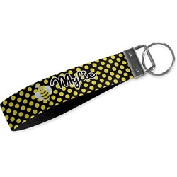 Bee & Polka Dots Wristlet Webbing Keychain Fob (Personalized)