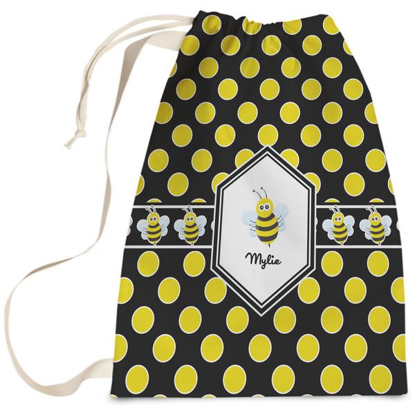 Custom Bee & Polka Dots Laundry Bag - Large (Personalized)