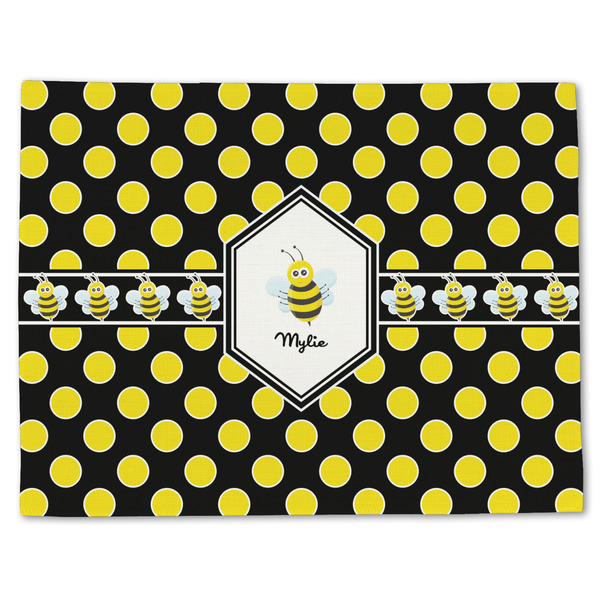 Custom Bee & Polka Dots Single-Sided Linen Placemat - Single w/ Name or Text