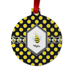 Bee & Polka Dots Metal Ball Ornament - Double Sided w/ Name or Text