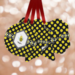 Bee & Polka Dots Metal Ornaments - Double Sided w/ Name or Text