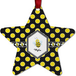 Bee & Polka Dots Metal Star Ornament - Double Sided w/ Name or Text